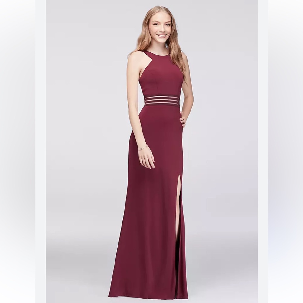 Burgundy City Triangles Peekaboo Prom Dress